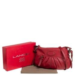 Lancel Red Pleated Leather Shoulder Bag