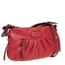 Lancel Red Pleated Leather Shoulder Bag