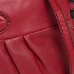 Lancel Red Pleated Leather Shoulder Bag