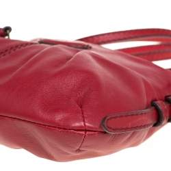 Lancel Red Pleated Leather Shoulder Bag