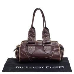 Pre Owned Lancel Mocha Brown Whipstitch Leather Side Pocket Satchel