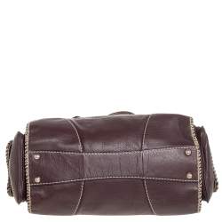 Pre Owned Lancel Mocha Brown Whipstitch Leather Side Pocket Satchel