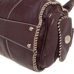 Pre Owned Lancel Mocha Brown Whipstitch Leather Side Pocket Satchel