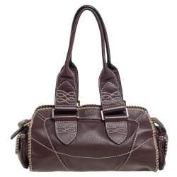 Pre Owned Lancel Mocha Brown Whipstitch Leather Side Pocket Satchel