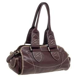 Pre Owned Lancel Mocha Brown Whipstitch Leather Side Pocket Satchel