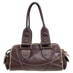 Pre Owned Lancel Mocha Brown Whipstitch Leather Side Pocket Satchel