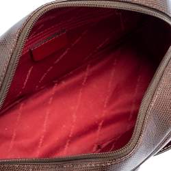 Lancel Dark Brown Lizard Embossed Leather Front Pocket Satchel