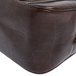 Lancel Dark Brown Lizard Embossed Leather Front Pocket Satchel