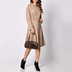 Lancel Dark Brown Lizard Embossed Leather Front Pocket Satchel