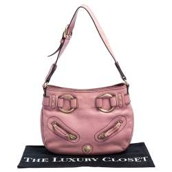 Lancel Pink Grained Leather Buckle Hobo