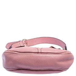 Lancel Pink Grained Leather Buckle Hobo