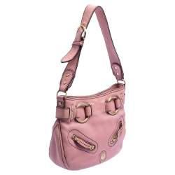 Lancel Pink Grained Leather Buckle Hobo