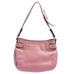 Lancel Pink Grained Leather Buckle Hobo