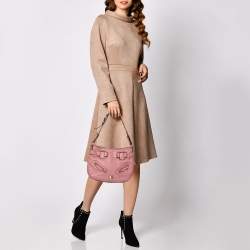Lancel Pink Grained Leather Buckle Hobo