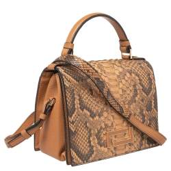 Lancel Tan Python and Leather Flap Top Handle Bag