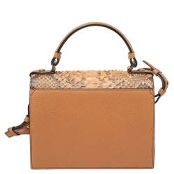 Lancel Tan Python and Leather Flap Top Handle Bag