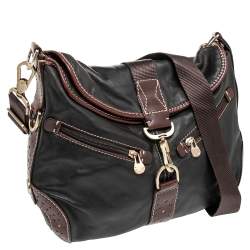 Pre Owned Lancel Black/Brown Studded Leather Shoulder Bag