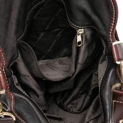 Pre Owned Lancel Black/Brown Studded Leather Shoulder Bag