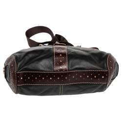 Pre Owned Lancel Black/Brown Studded Leather Shoulder Bag