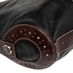 Pre Owned Lancel Black/Brown Studded Leather Shoulder Bag