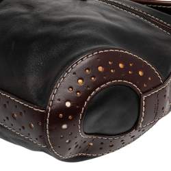 Pre Owned Lancel Black/Brown Studded Leather Shoulder Bag