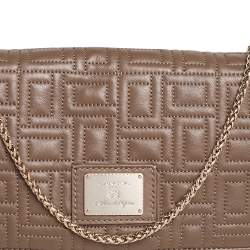 Pre Owned Lancel Brown Quilted Leather Flap Chain Shoulder Bag