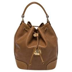 Lancel Brown Leather Drawstring Bucket Bag
