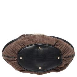 Pre Owned Lancel Brown/Black Suede And Leather Premier Flirt Bucket Shoulder Bag