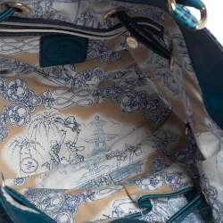 Pre Owned Lancel Teal Croc Embossed Leather Premier Flirt Bucket Bag