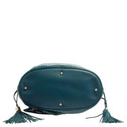 Pre Owned Lancel Teal Croc Embossed Leather Premier Flirt Bucket Bag
