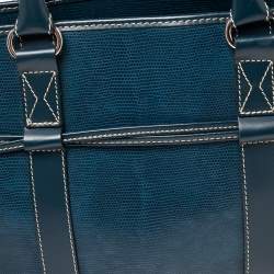Pre Owned Lancel Blue Lizard Embossed Leather Drawstring Tote