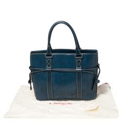 Pre Owned Lancel Blue Lizard Embossed Leather Drawstring Tote