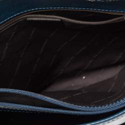 Pre Owned Lancel Blue Lizard Embossed Leather Drawstring Tote