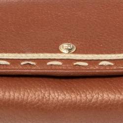 Pre Owned Lancel Metallic Tan Leather Tassel Compact Wallet