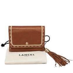 Pre Owned Lancel Metallic Tan Leather Tassel Compact Wallet