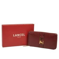 Lancel Burgundy Leather Logo Zip Around Wallet