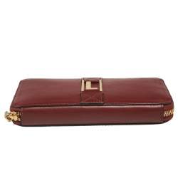 Lancel Burgundy Leather Logo Zip Around Wallet