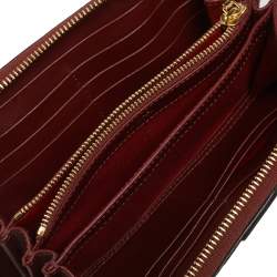 Lancel Burgundy Leather Logo Zip Around Wallet
