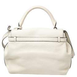Lancel Off White Grained Leather Medium Charlie De Lancel Top Handle Bag