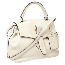 Lancel Off White Grained Leather Medium Charlie De Lancel Top Handle Bag