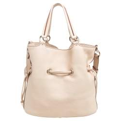 Pre Owned Lancel Beige Pebbled Leather Premiere Flirt Bucket Bag