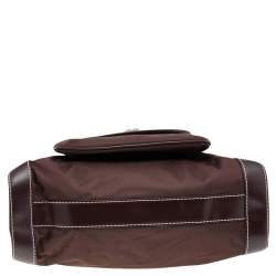 Pre Owned Lancel Brown Nylon And Leather Front Pocket Satchel