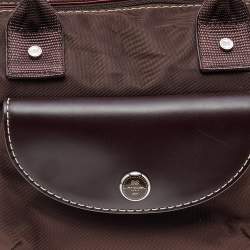 Pre Owned Lancel Brown Nylon And Leather Front Pocket Satchel