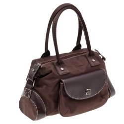 Pre Owned Lancel Brown Nylon And Leather Front Pocket Satchel