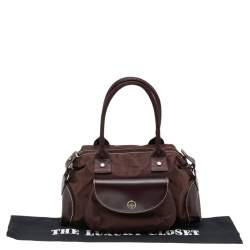 Pre Owned Lancel Brown Nylon And Leather Front Pocket Satchel