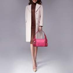 Lancel Pink Canvas And Leather Shoulder Bag