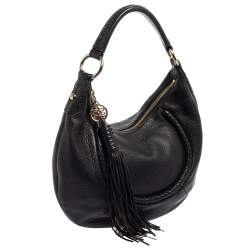 Pre Owned Lancel Black Leather Tassel Hobo