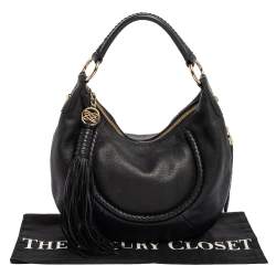 Pre Owned Lancel Black Leather Tassel Hobo