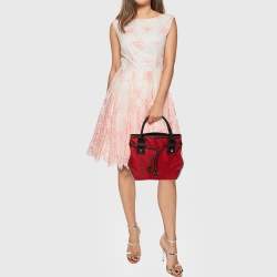 Lancel Red/Brown Nylon and Leather Tassel Drawstring Tote