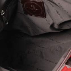 Lancel Red/Brown Nylon and Leather Tassel Drawstring Tote